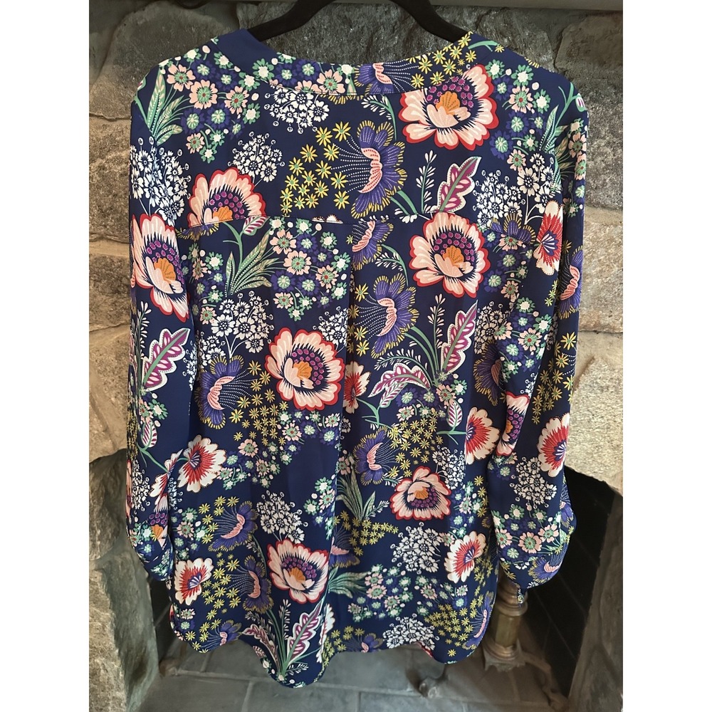 Zac & Rachel S Navy Floral Boho Blouse V Neck Long Sleeve Romantic Cottagecore - Picture 4 of 8